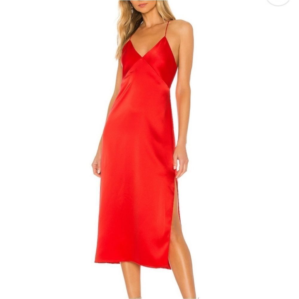 Alice + Olivia Loraine Halter Dress in Bright Poppy STUNNING